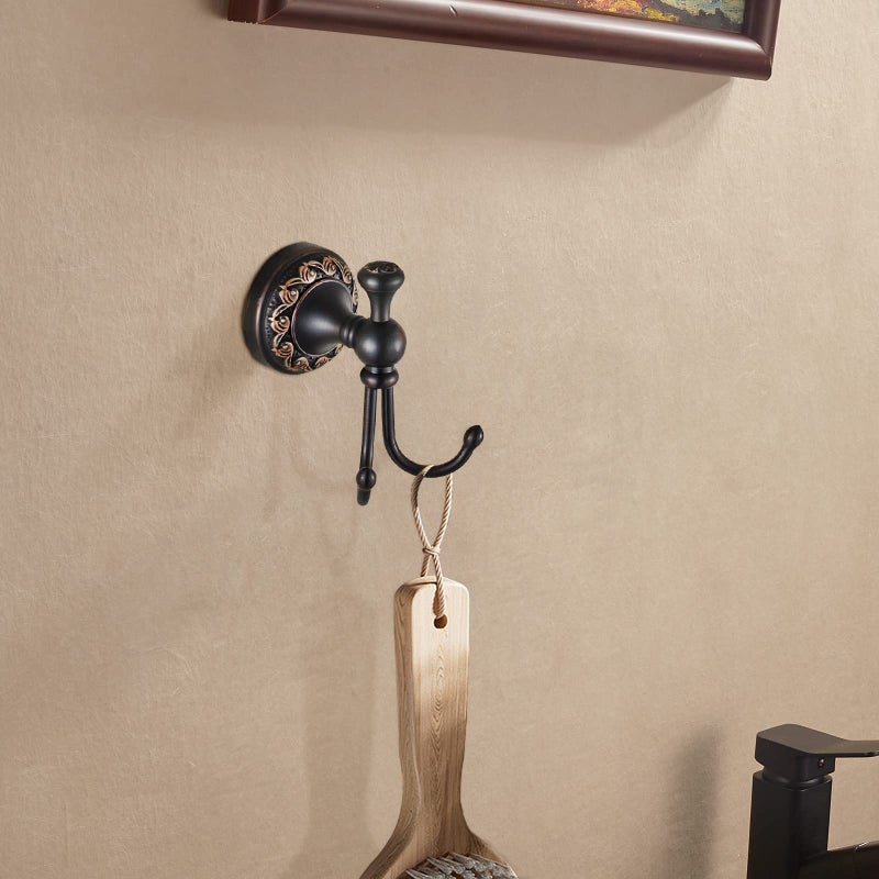 Leyden Oil Rubbed Bronze Towel Hooks, Antique Robe Hooks Brass Coat Double Clothes Hanger for Bathroom - Image 5